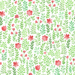 Green watercolor floral seamless pattern