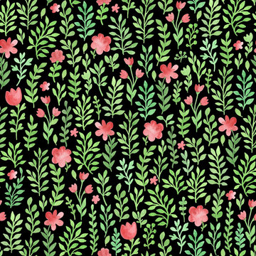 Green watercolor floral pattern