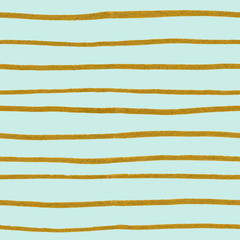 Hand Drawn golden stripes. Seamless mint pattern with gold strips. Gift wrap, print, cloth, cute background for a card. Gold strip on mint background.