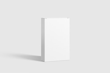 Photorealistic Flat Rectangle Cardboard Package Box Mockup on light grey background. 3D illustration. Mockup template ready for your design. 