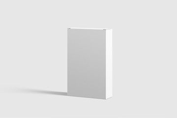Photorealistic Flat Rectangle Cardboard Package Box Mockup on light grey background. 3D illustration. Mockup template ready for your design. 