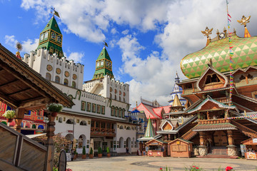 Central square of Izmailovo Kremlin on a sunny summer morning. Cultural and entertainment complex...