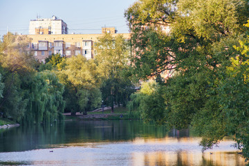 Fototapeta premium Beautiful Moscow pond at the hot summer time