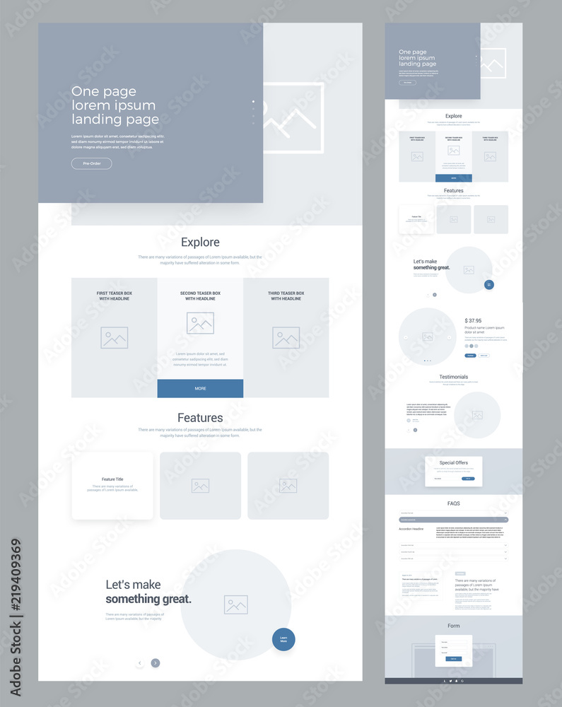 Poster one page website design template for business. landing page wireframe. flat modern responsive design
