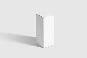Photorealistic Rectangle Cardboard Package Box Mockup on light grey background. 3D illustration. Mockup template ready for your design. 