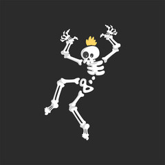 Fototapeta na wymiar Creepy Punk skeleton character dancing vector Illustration