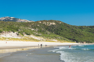 Beachgoers on Squeaky Beach at Wilsons Promontory in South Gippsland in Australia.