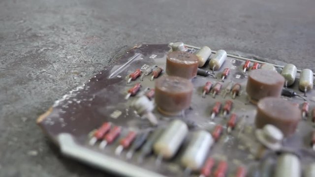 Old style circuit board. Board with chips
