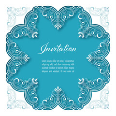 Vintage background with lace border for greeting card or wedding invitation. Vector Illustration