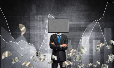 Businessman with TV instead of head.