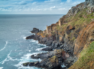Crown Engine Houses on cliffs, Cornwall
