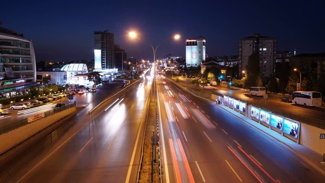 Urban city night traffic time lapse