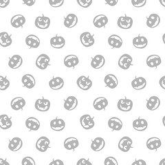 Grey seamless pattern of haloween pumpkins. Black and white. Vector illustration.