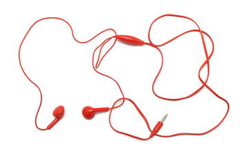 red earphone on white background
