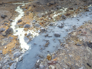 View of Jigoku-Dani (Hell Valley) an explosion creater of Mt.Kuttara in Noboribetsu, Hokkaido, Japan.