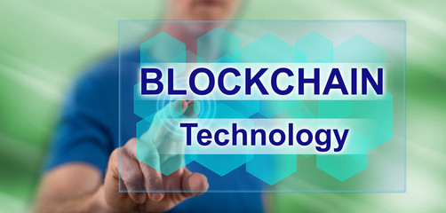 Man touching a blockchain concept