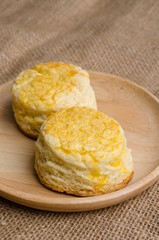 Homemade Cheese Scones on the wood Plate