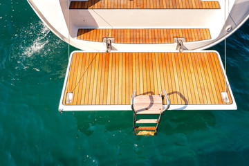 Deck of sailing yacht from teak