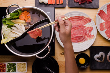 beef slice set in Shabu shabu (topview) menu  Japanese style food