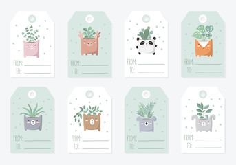 Vector collection of tags with cute objects in pastel colors