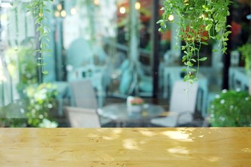 blurry background of coffee shop with wood