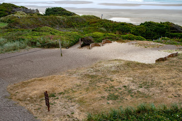 Fototapeta na wymiar Recreation area along the beach in Newport Central Oregon from the Hallmark Resort with a view of the Pacific Ocean Beach
