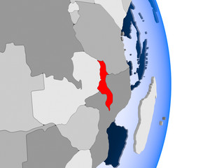 Malawi on globe