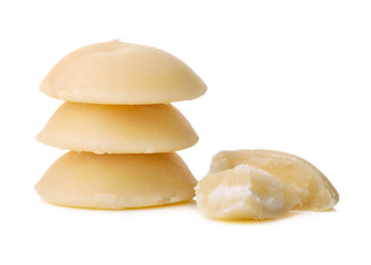 sliced palm sugar isolated on white background.