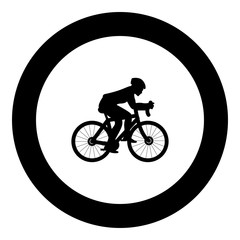 Fototapeta premium Cyclist on bike silhouette icon black color in round circle