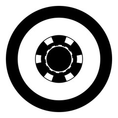 Casino chip icon black color in round circle
