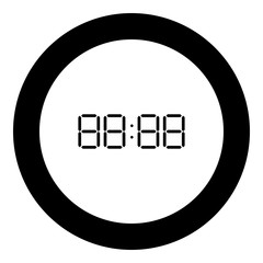 Digital clock face icon black color in round circle
