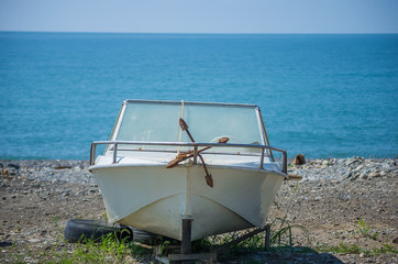 motor boat on the seashore