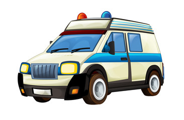 cartoon scene with ambulance truck on white background - illustration for children