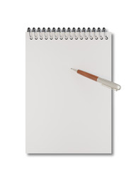 Empty notepad (sketch book) with pen isolated on white background