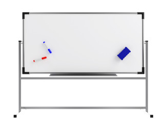 Empty whiteboard (magnetic board) isolated on white. Mockup template - 3D rendering