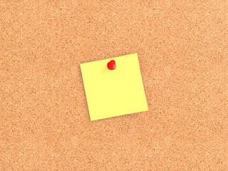 Empty cork board (noticeboard) with yellow sticky notes. Mockup template - 3D rendering