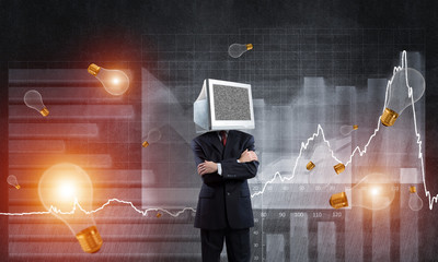 Businessman with monitor instead of head.