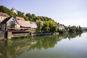 Fototapeta na wymiar Tubingen, Germany. The river Neckar in Tubingen, from the Eberhardsbrucke bridge