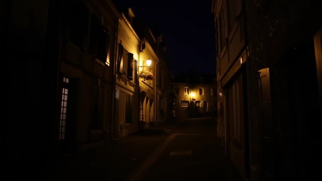 Medieval town at night in France