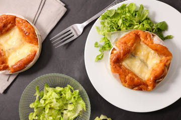 baked camembert and salad