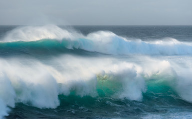 Stormy Atlantic ocean waves, Lanzarote, the Canary Islands, Spain, strong wind, huge waves