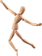 Miniature wooden mannequin dancing