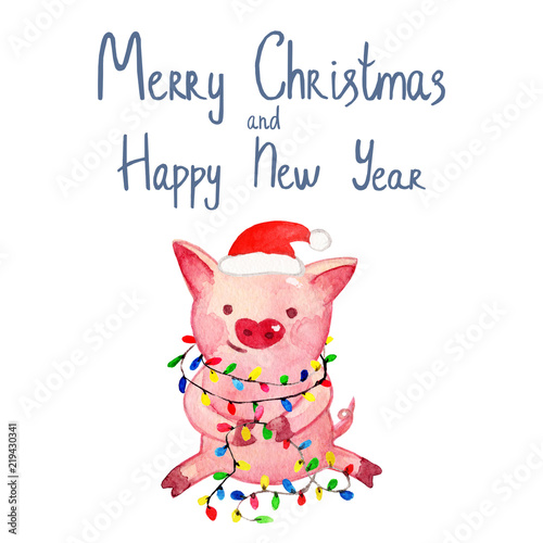 Watercolor Pig 2019 Chinese New Year Of The Pig Christmas Greeting