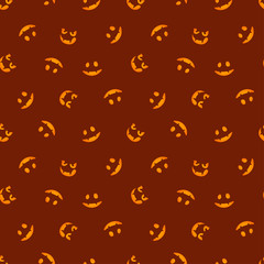 Glowing in the red pumpkin faces vector. Haloween seamless pattern.