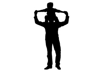 Obraz premium Child (son) sitting on shoulders of man (father) silhouette, vector