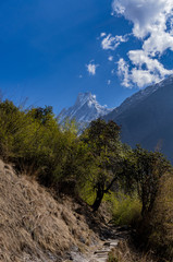 Mountain view in Annapurna region with hikers, Nepal