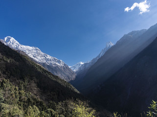Mountain view in Annapurna region with hikers, Nepal