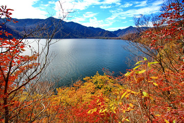 Colorful, autumn, foliage, beautiful, shore, Shobugahama, walking, trail, Lake, Chuzenji, Nikko, Tochigi, prefecture, Japan