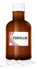 PENICILLIN - pharmaceutical fake bottle, isolated on white background.