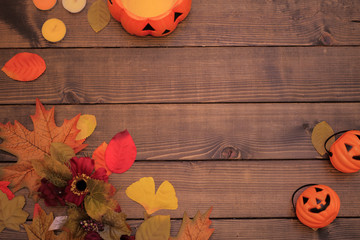 ハロウィーン　かぼちゃ　背景　秋　落ち葉